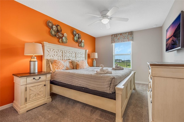 bedroom featuring ceiling fan and carpet floors