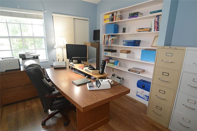 office area with dark hardwood / wood-style flooring