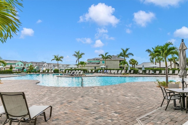 view of swimming pool with a patio area