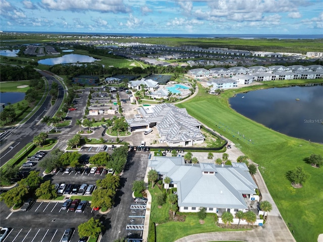 aerial view with a water view