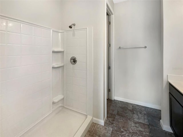 bathroom featuring vanity and walk in shower