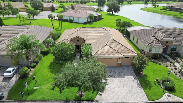 aerial view with a water view