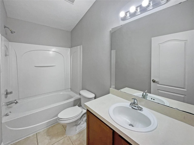 full bathroom featuring vanity, shower / bathing tub combination, tile patterned floors, and toilet