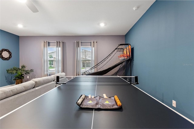 game room featuring ceiling fan