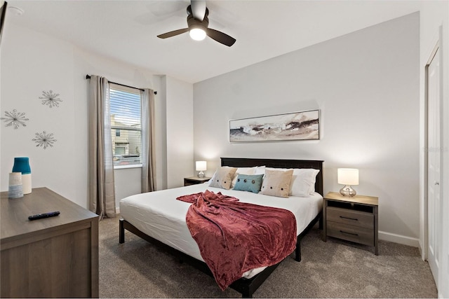 bedroom with carpet floors and ceiling fan