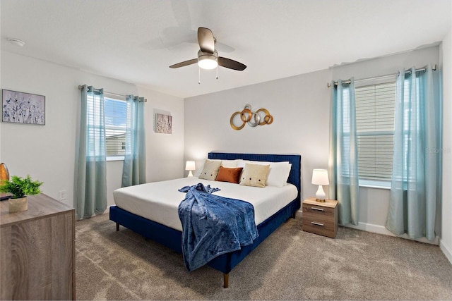 bedroom featuring carpet flooring and ceiling fan