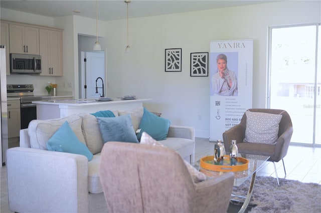 living room with sink