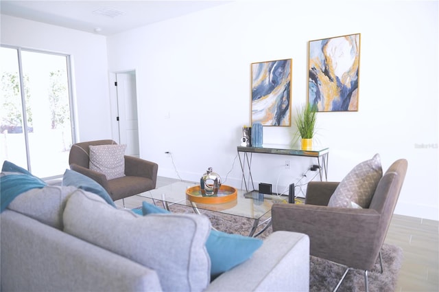 living room with hardwood / wood-style floors