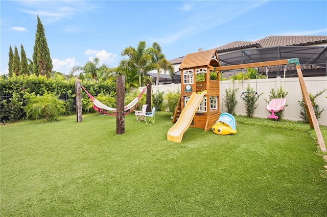 view of play area with a lawn