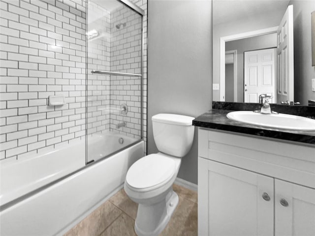 full bathroom with toilet, tile patterned flooring, vanity, and bath / shower combo with glass door