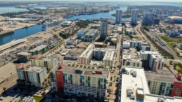 drone / aerial view featuring a water view