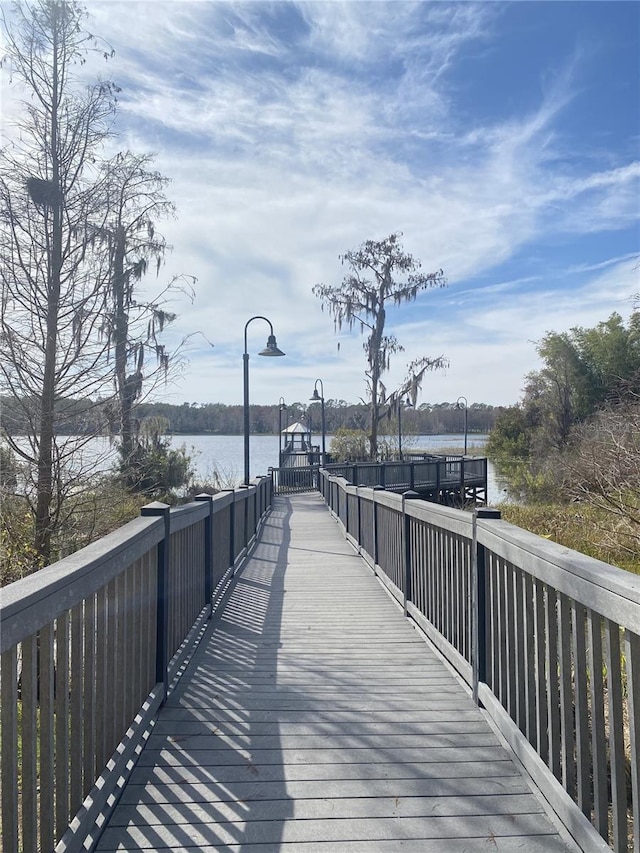 view of dock with a water view