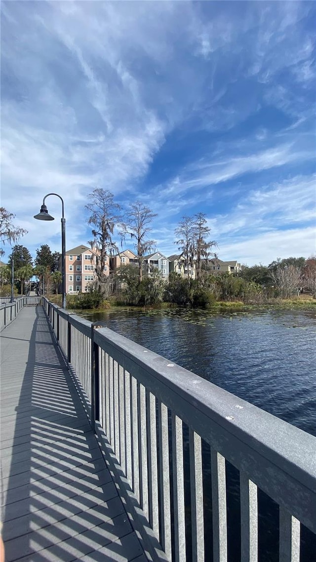 dock area with a water view