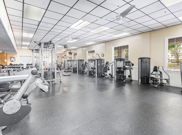 workout area with a drop ceiling