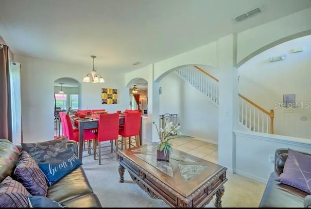 living room with light colored carpet