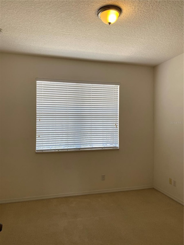 carpeted spare room with a textured ceiling