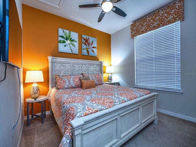 bedroom with carpet floors and ceiling fan