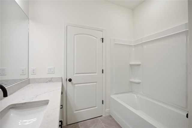 full bathroom featuring tile patterned flooring, shower / bath combination, and vanity