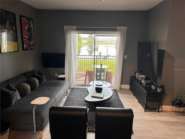 living room with light hardwood / wood-style flooring