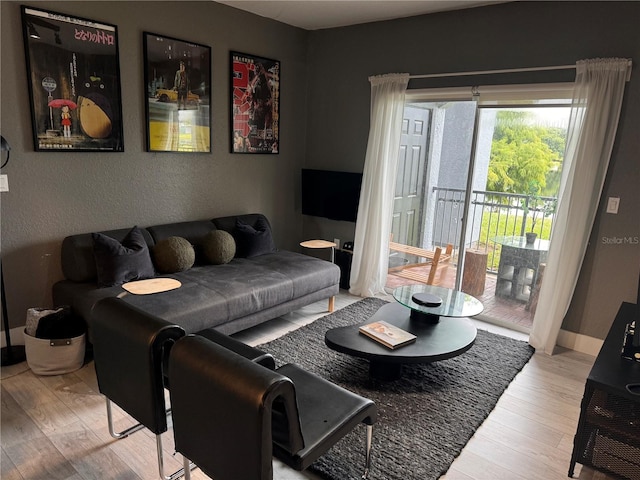 living room with light hardwood / wood-style flooring