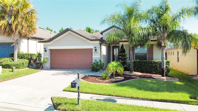 view of front facade with a garage and a front yard