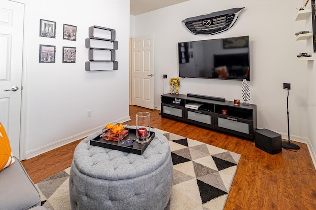 living room with dark wood-type flooring