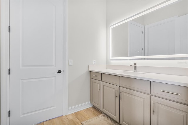 bathroom featuring vanity and hardwood / wood-style floors