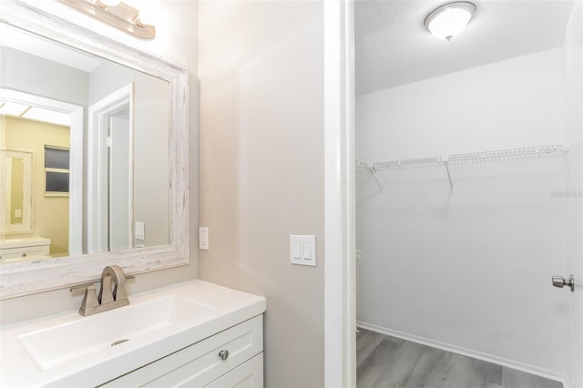 bathroom featuring vanity and wood-type flooring