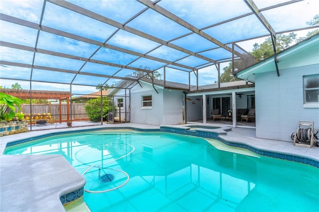 view of pool featuring a patio and a lanai