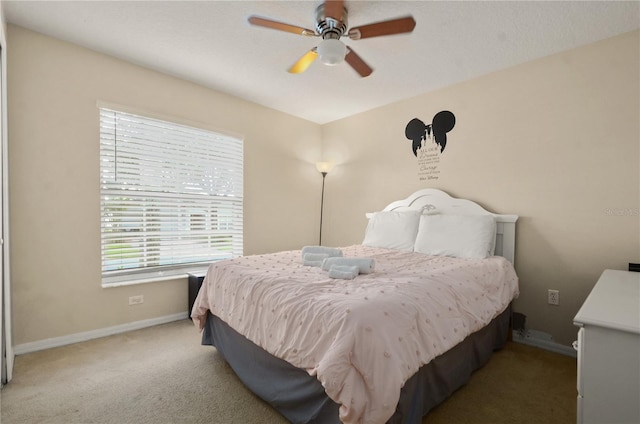 bedroom featuring carpet flooring and ceiling fan