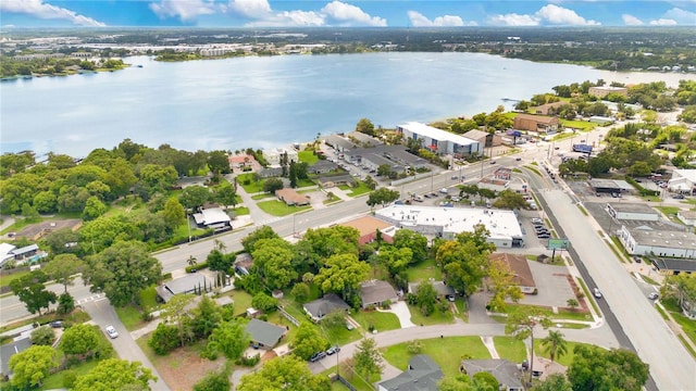 drone / aerial view featuring a water view