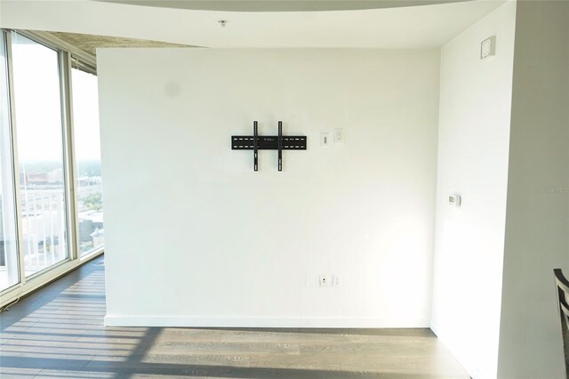 spare room featuring hardwood / wood-style flooring and a wall of windows