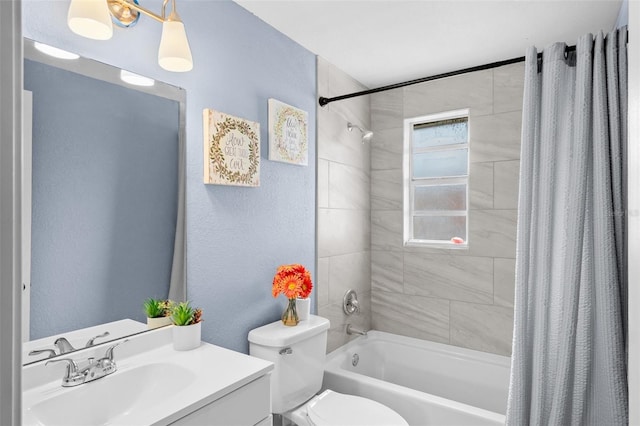 full bathroom featuring vanity, toilet, and shower / bath combo with shower curtain