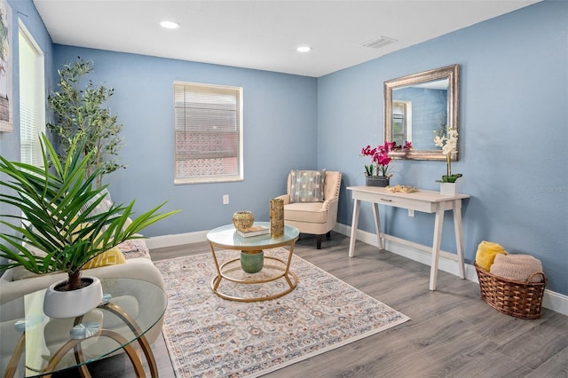 sitting room with hardwood / wood-style floors