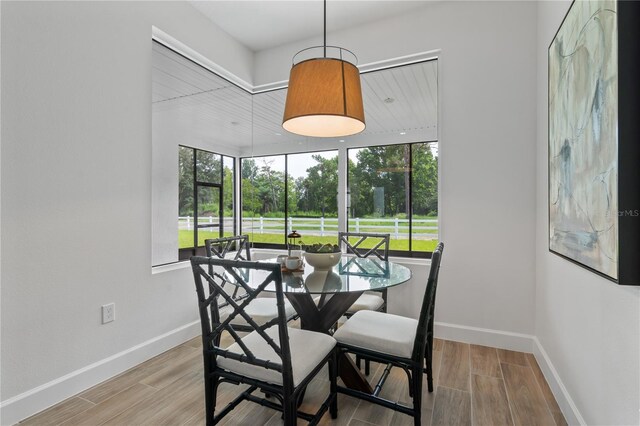 dining room with wood-type flooring and plenty of natural light