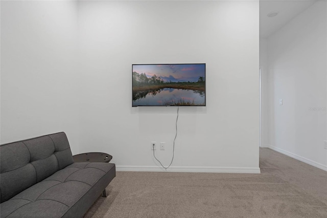 sitting room featuring light colored carpet