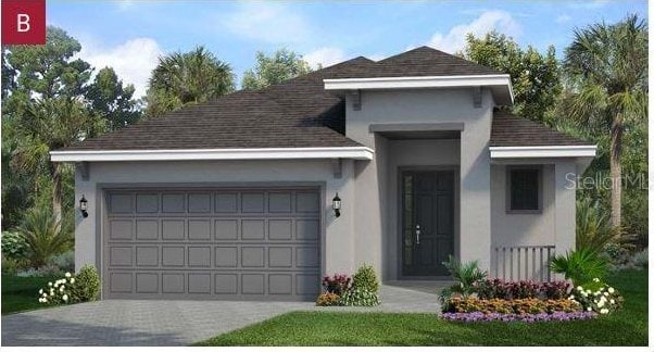 2284 Sirena Ln, Mount Dora, FL 32757 - view of front of property with stucco siding, a garage, concrete driveway, and a shingled roof