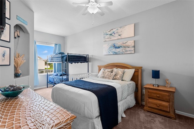 bedroom featuring ceiling fan and carpet flooring