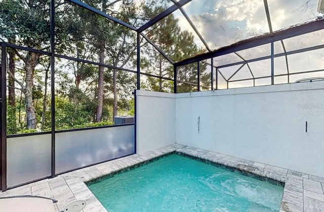 view of swimming pool with a lanai