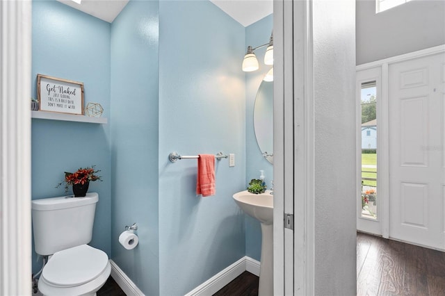 bathroom with wood-type flooring and toilet