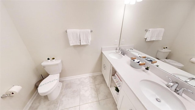 bathroom featuring vanity, toilet, and tile patterned flooring