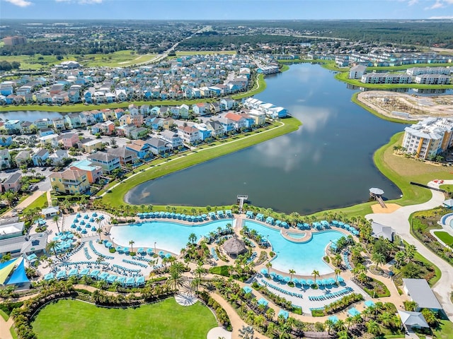 bird's eye view featuring a water view