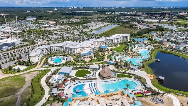 aerial view with a water view