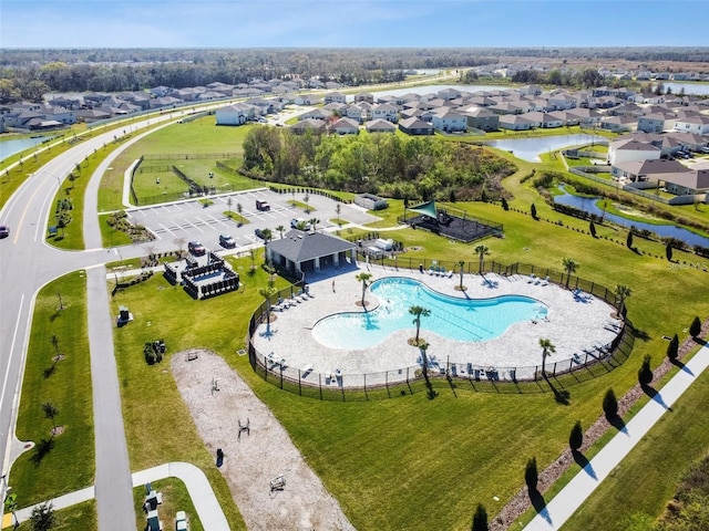 aerial view with a water view