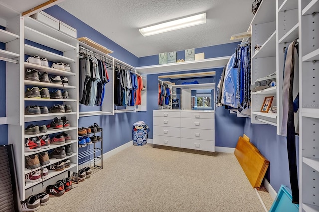 spacious closet featuring carpet flooring