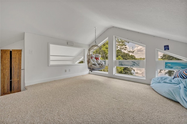 bonus room featuring carpet floors, a textured ceiling, and vaulted ceiling