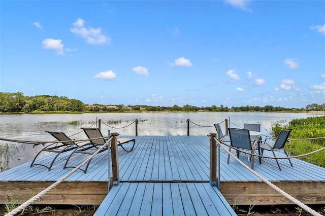 view of dock with a water view