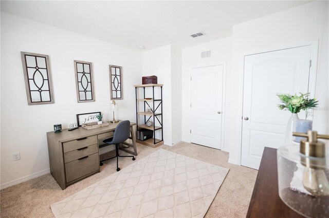 view of carpeted home office