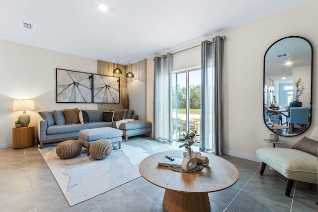 living room featuring tile patterned floors