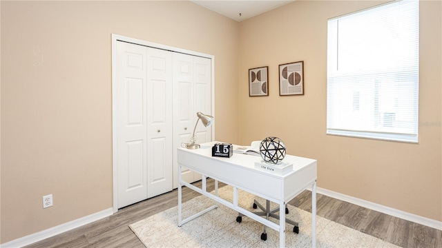 office area featuring hardwood / wood-style flooring